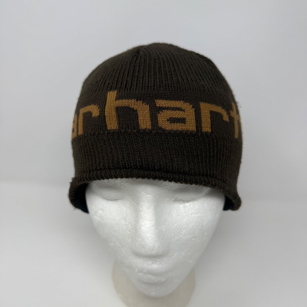 Carhartt Men Brown Fleece Lined Logo Knit Beanie Winter Skull Cap Hat